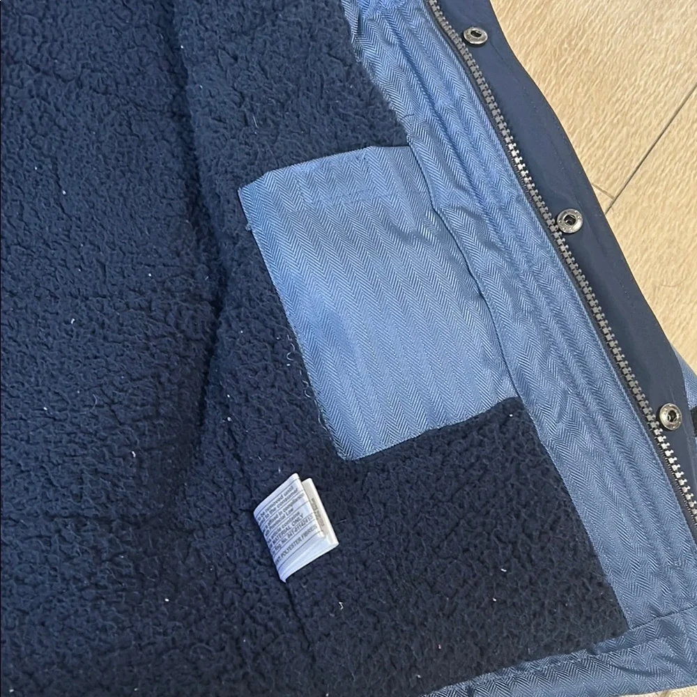 Perry Ellis Blue Hooded Puffer Winter Coat with Fleece Lining and Inner Pocket